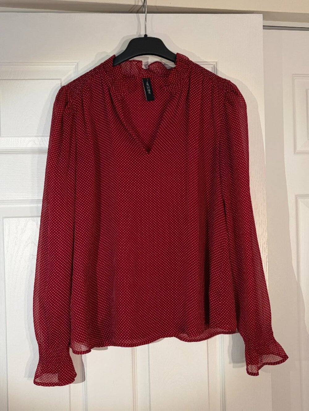 Marc Cain Red Polka Dot Ruffle Blouse N2 US 4